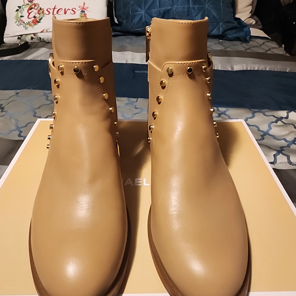 Michael Kors Tan Ankle Boots with Gold Studs